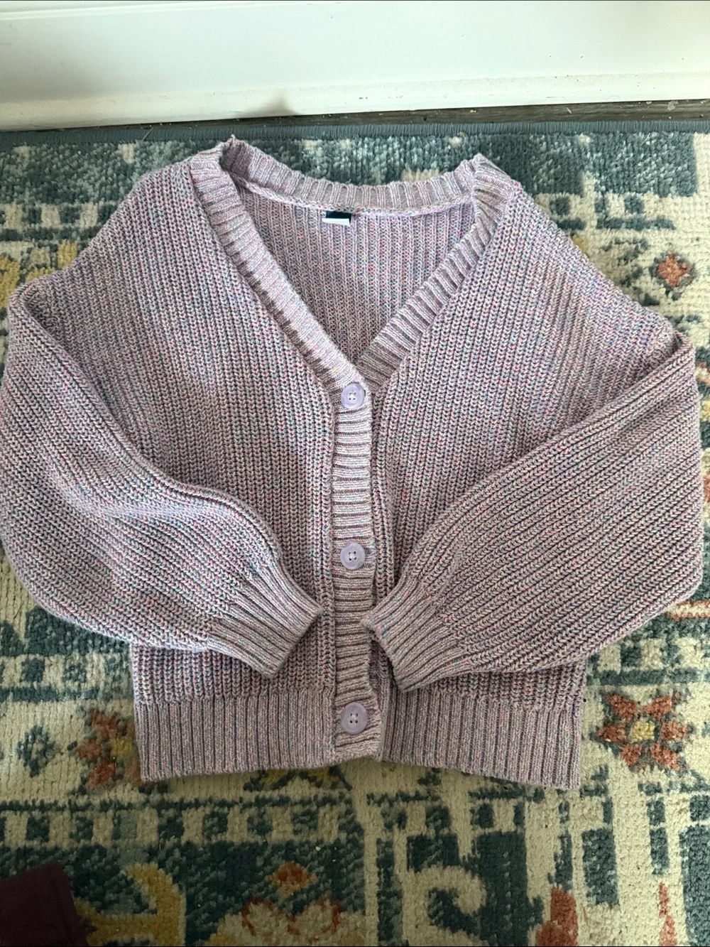 Old Navy Pink Marled V-Neck Button Cardigan